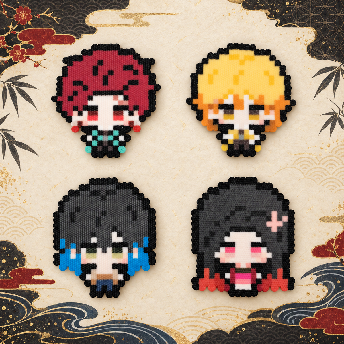 Main Four Pixel Bead Characters | Demon Slayer — complete group cover.