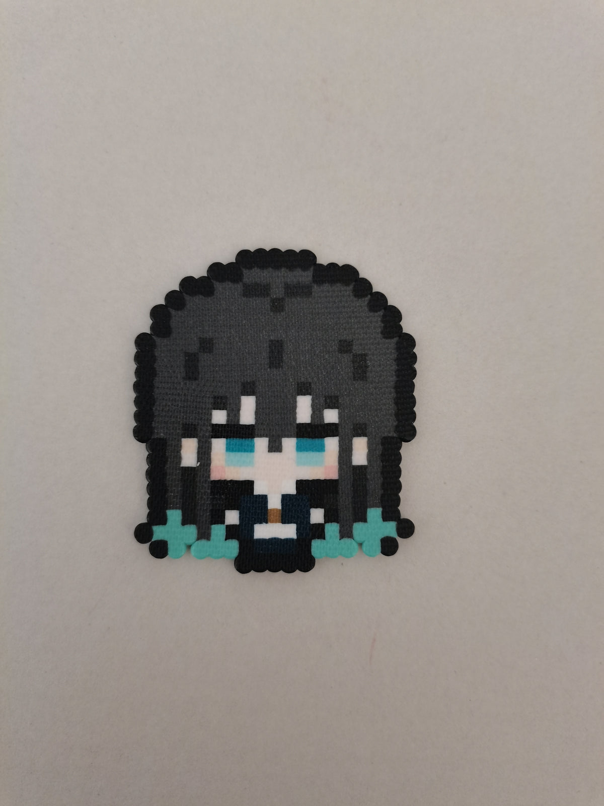 Muichiro Tokito (Mist) — actual handmade pixel bead character photograph.