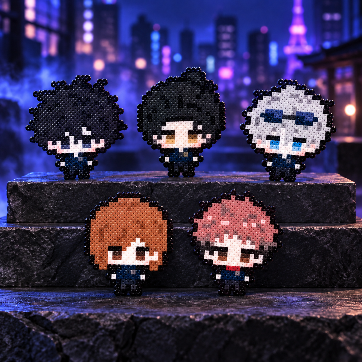 Jujutsu Kaisen handmade pixel bead characters — complete five-character group; merchant supplied cover.
