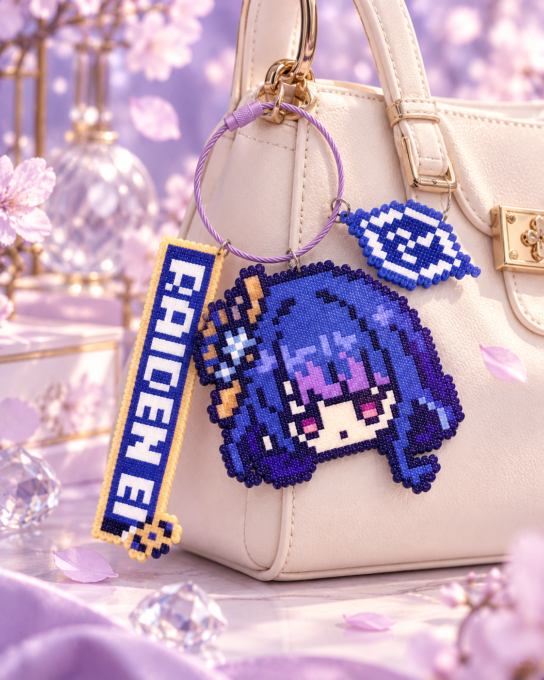 Raiden Ei Pixel Bead Keychain — gallery image 1; merchant supplied image.