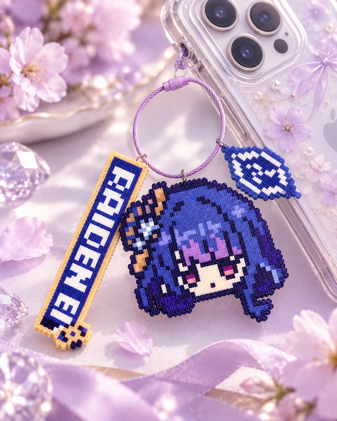 Raiden Ei Pixel Bead Keychain — gallery image 2; merchant supplied image.