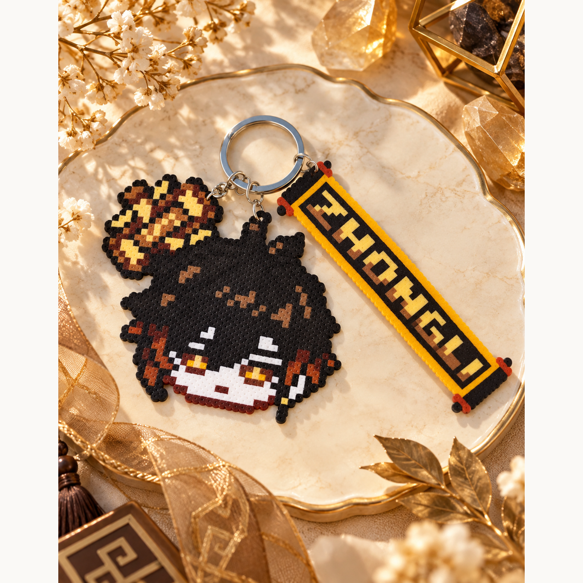 Zhongli Pixel Bead Keychain — complete cover, uncropped merchant image with display padding.