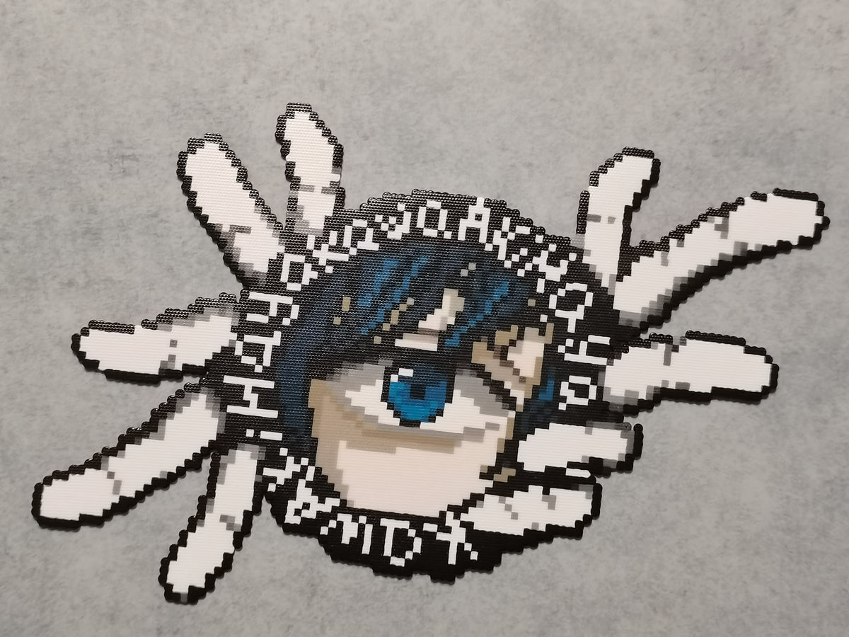 Aki Hayakawa round eye pixel bead decoration — detail