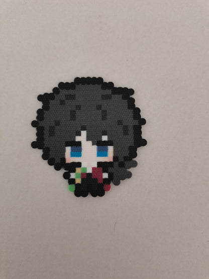 Giyu Tomioka (Water) — actual handmade pixel bead character photograph.