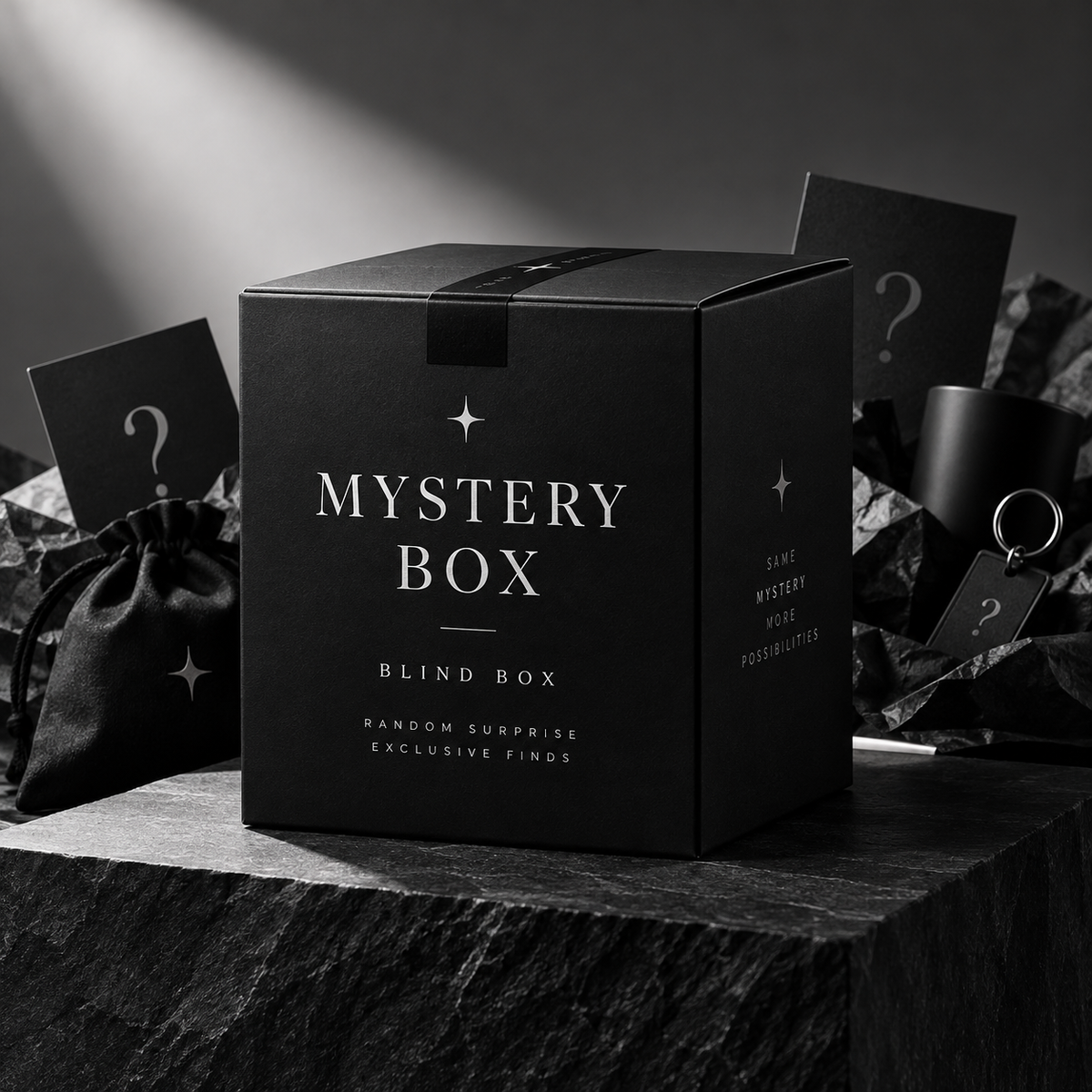 Black Mystery Box packaging — shared cover for handmade pixel bead mystery boxes.