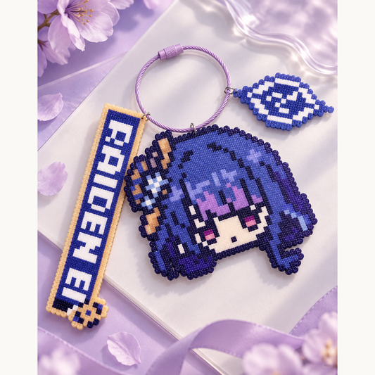Raiden Ei Pixel Bead Keychain — complete cover, uncropped merchant image with display padding.